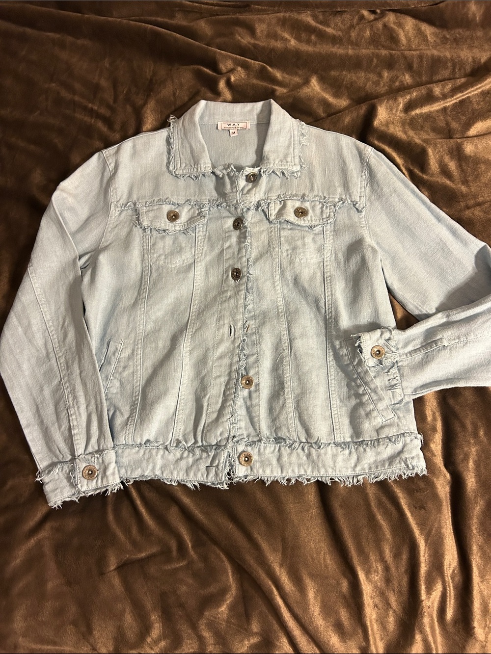 Light Wash Frayed Hem Denim Jacket - Women